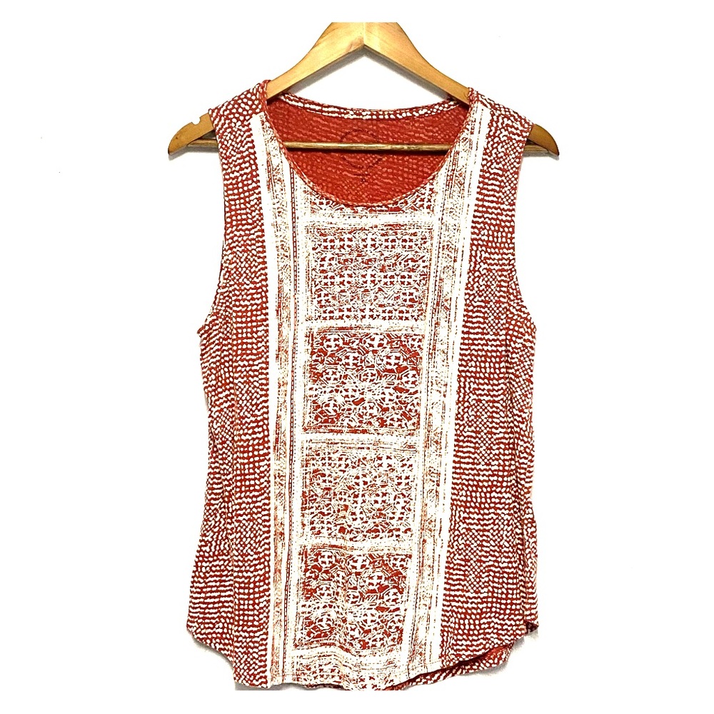 Lucky Brand Red Boho Chic Print Tank Top Sz XL